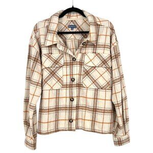 Democracy Plaid Light Shacket Jacket Ivory Beige Brown Size Large
